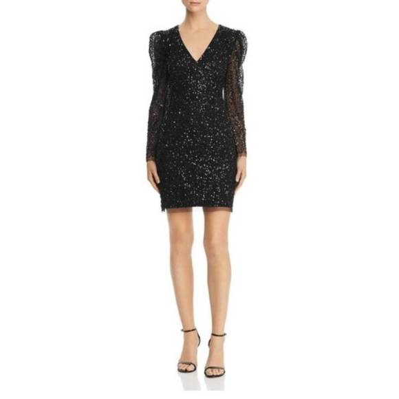NEW ADRIANNA PAPELL beaded long sleeve party dress in black - Picture 1 of 2